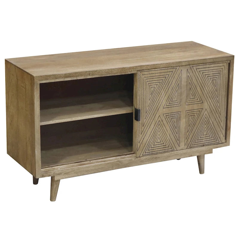 Black & Brown Mid-Century Modern Solid Wood Sideboard Buffet