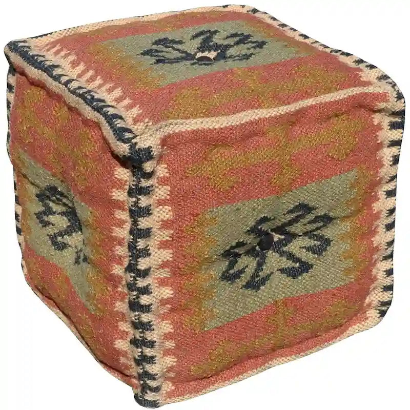 Handmade Indo Wool and Jute Kilim Pouf