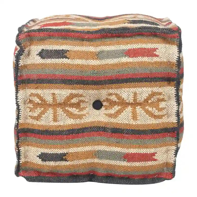 Handmade Indo Wool and Jute Kilim Pouf