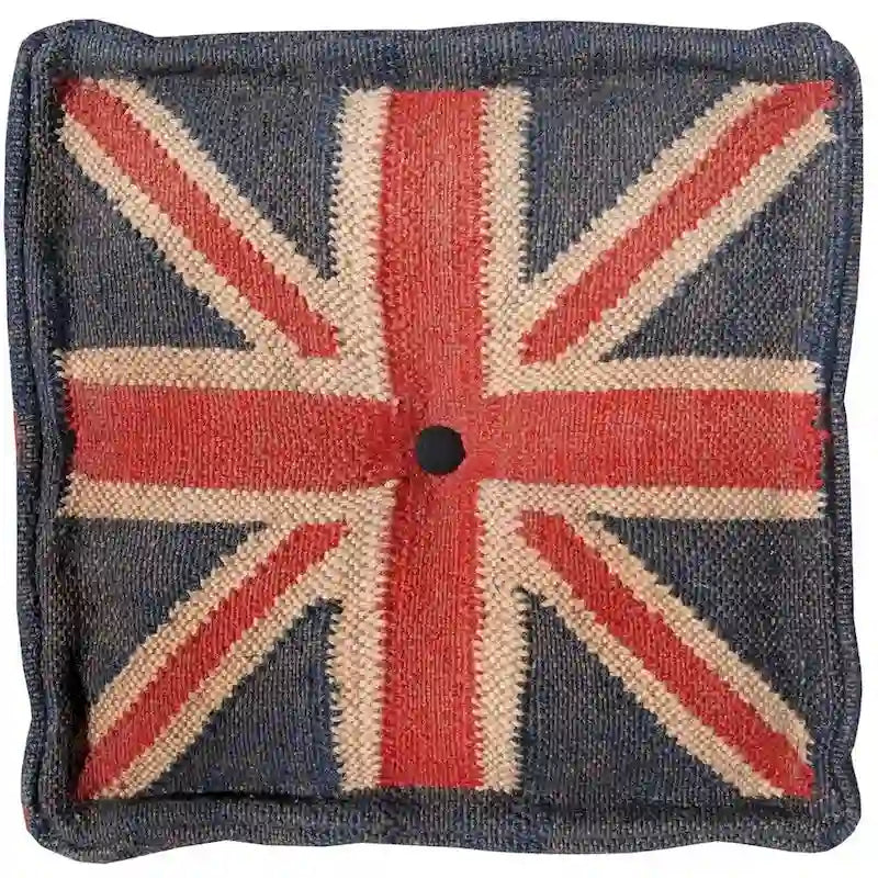 Handmade Indo Wool and Jute Kilim Pouf