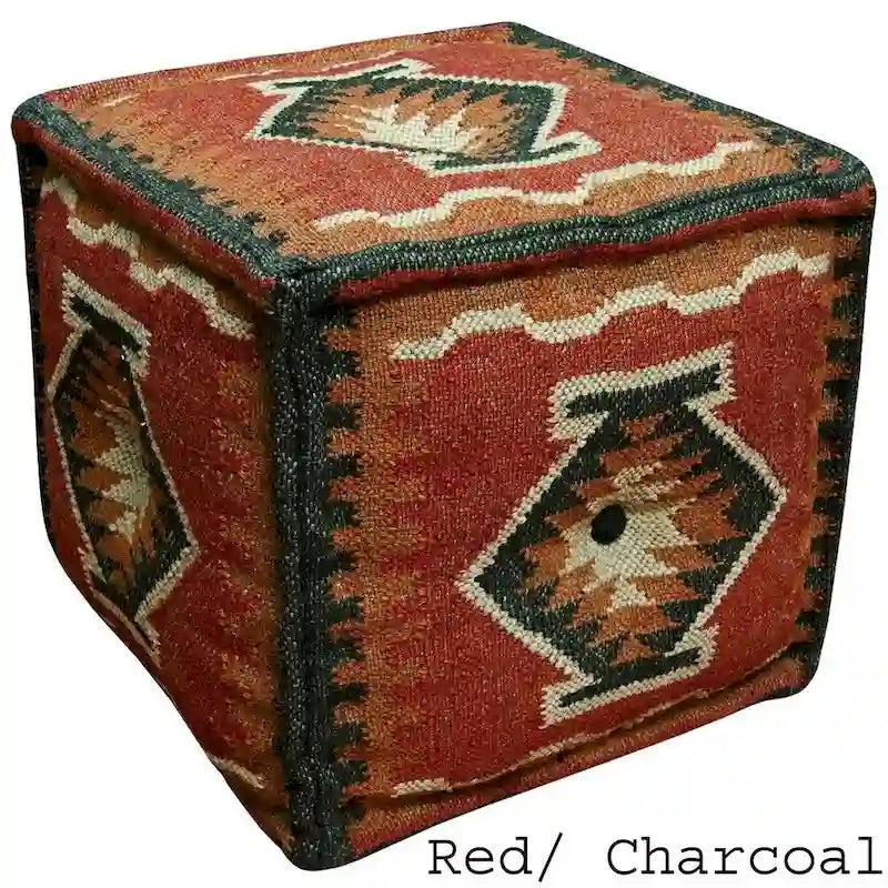 Handmade Indo Wool and Jute Kilim Pouf