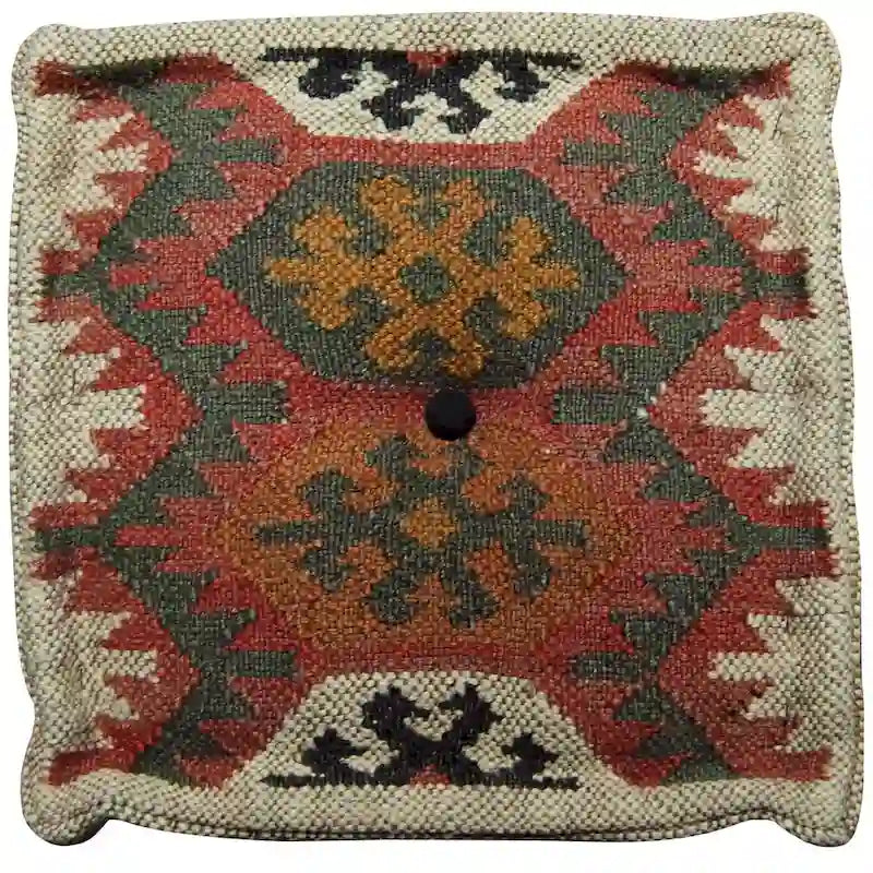 Handmade Indo Wool and Jute Kilim Pouf