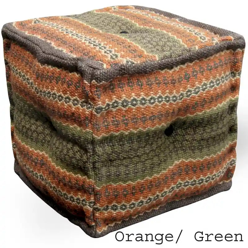 Handmade Indo Wool and Jute Kilim Pouf