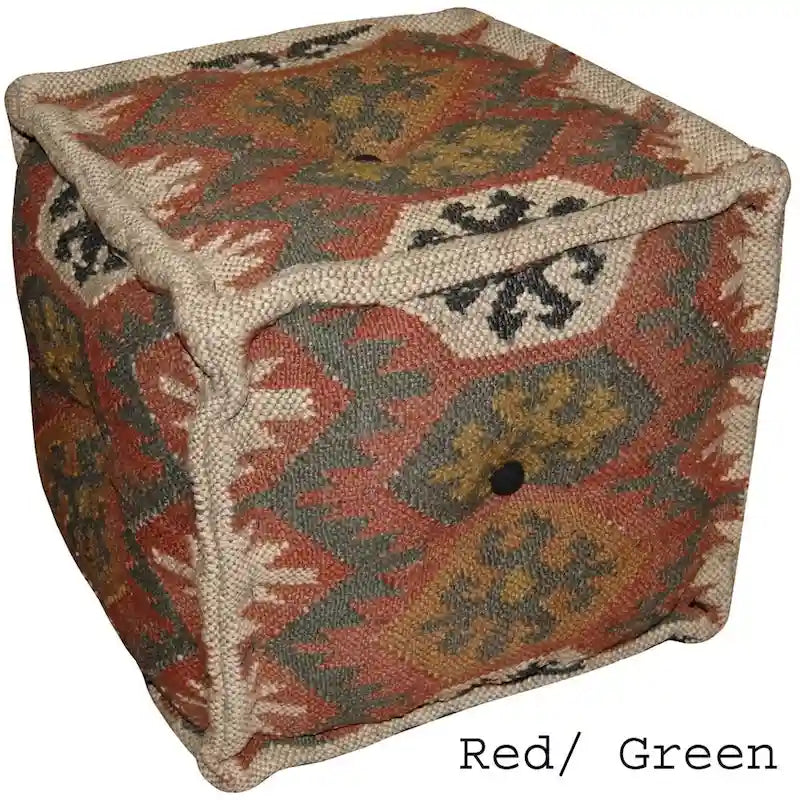 Handmade Indo Wool and Jute Kilim Pouf
