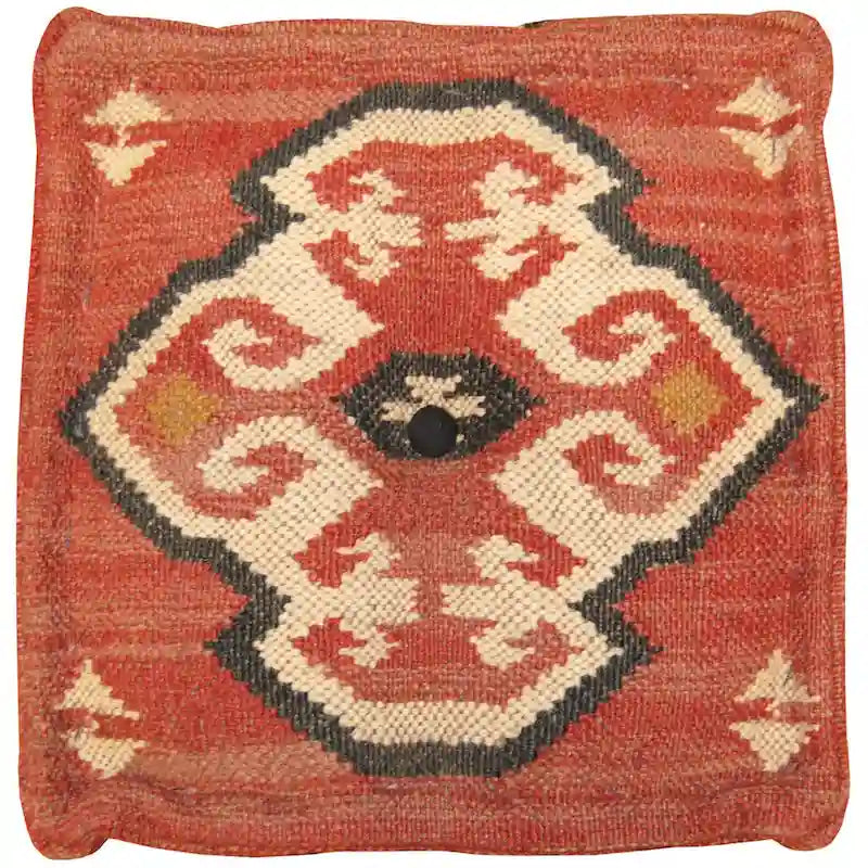 Handmade Indo Wool and Jute Kilim Pouf