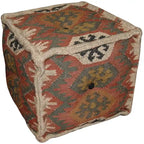 Handmade Indo Wool and Jute Kilim Pouf