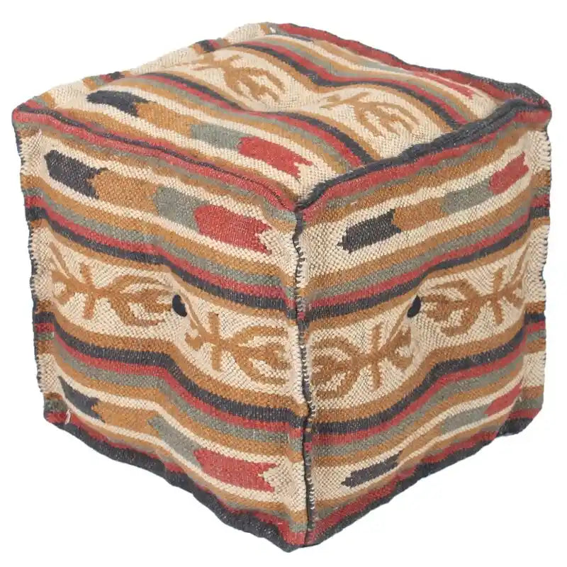 Handmade Indo Wool and Jute Kilim Pouf