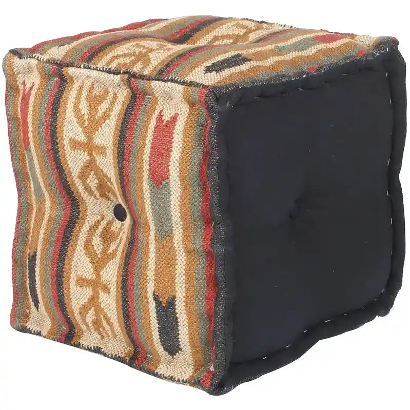 Handmade Indo Wool and Jute Kilim Pouf