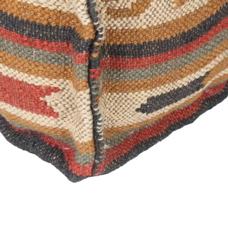 Handmade Indo Wool and Jute Kilim Pouf
