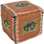 Handmade Indo Wool and Jute Kilim Pouf