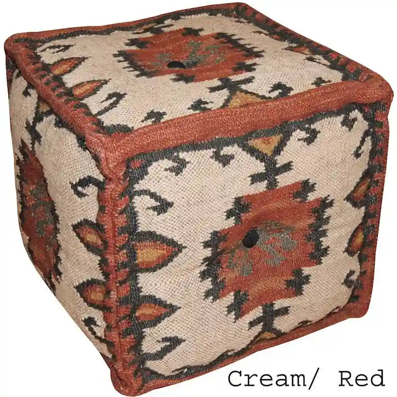 Handmade Indo Wool and Jute Kilim Pouf
