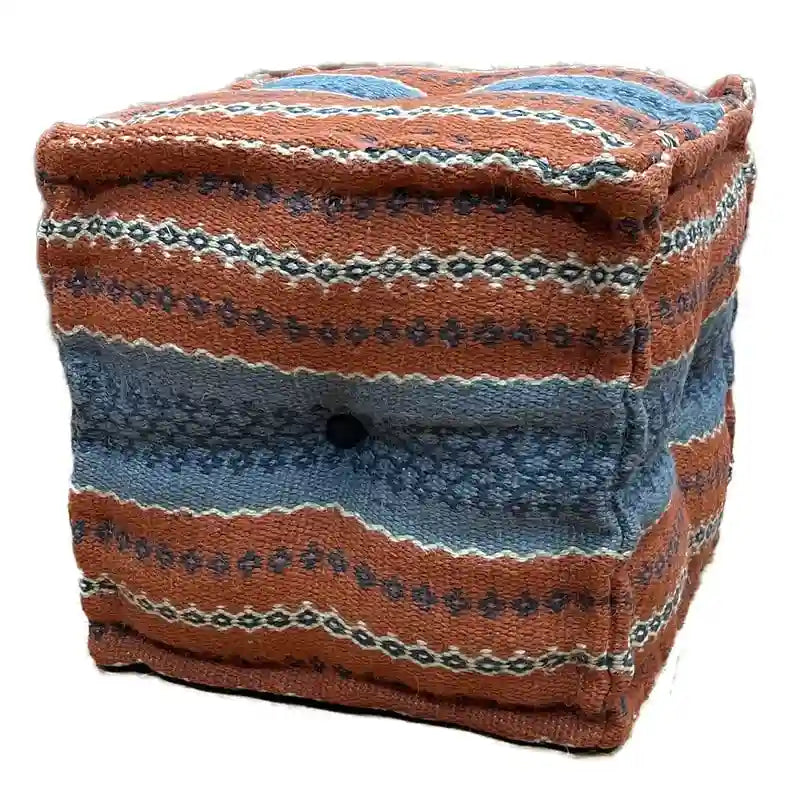 Handmade Indo Wool and Jute Kilim Pouf