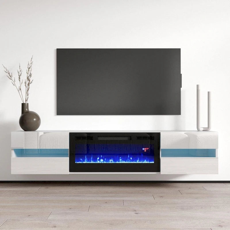 White / Black High Gloss 72" TV Stand with Electric Fireplace Insert