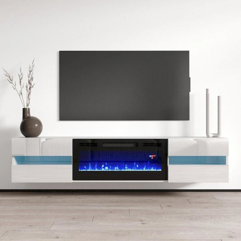White / Black High Gloss 72" TV Stand with Electric Fireplace Insert