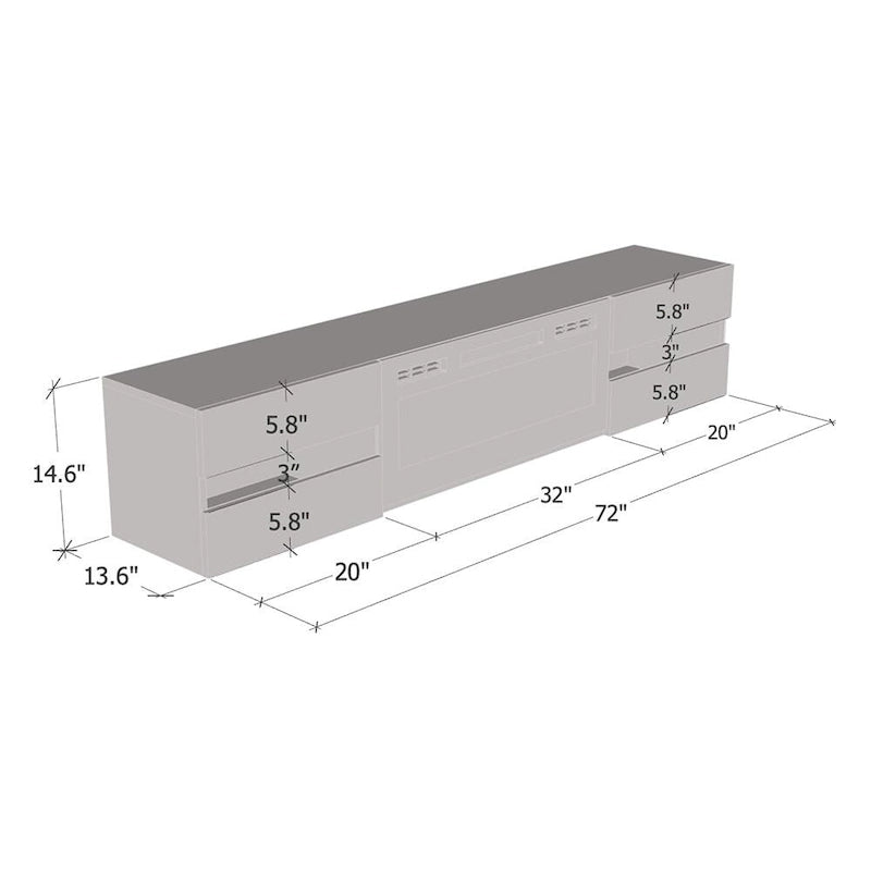 White / Black High Gloss 72" TV Stand with Electric Fireplace Insert
