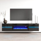 White / Black High Gloss 72" TV Stand with Electric Fireplace Insert