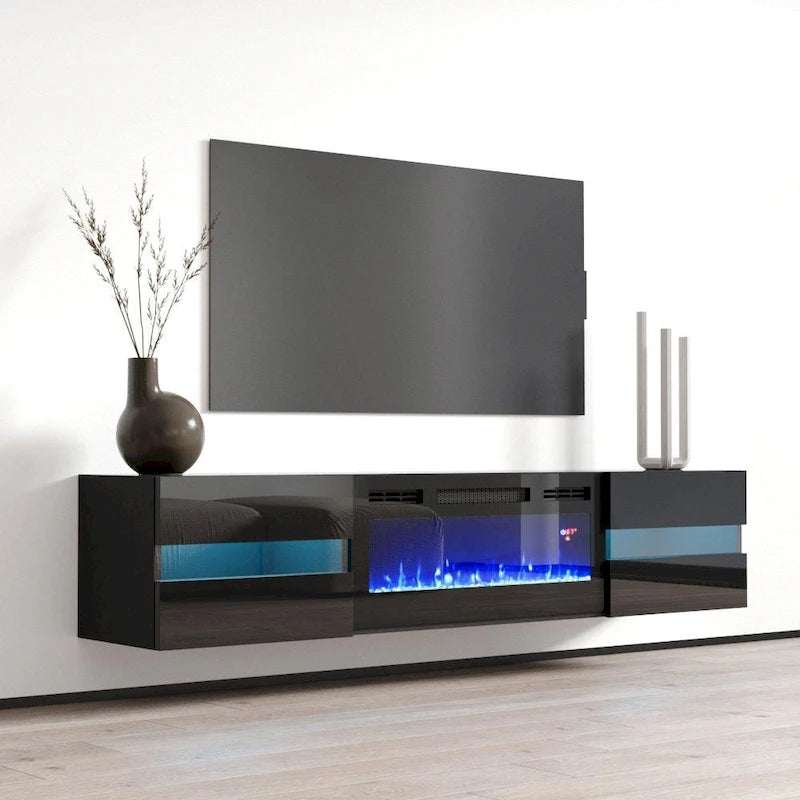 White / Black High Gloss 72" TV Stand with Electric Fireplace Insert