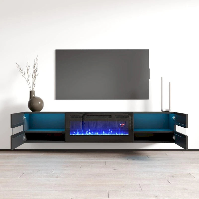 White / Black High Gloss 72" TV Stand with Electric Fireplace Insert