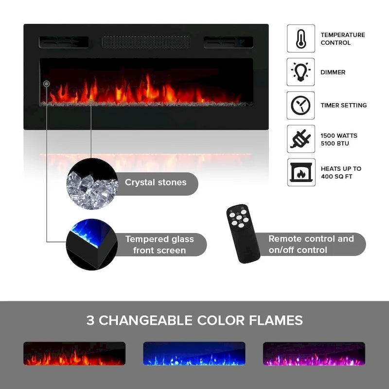 White / Black High Gloss 72" TV Stand with Electric Fireplace Insert