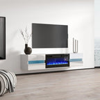 White / Black High Gloss 72" TV Stand with Electric Fireplace Insert
