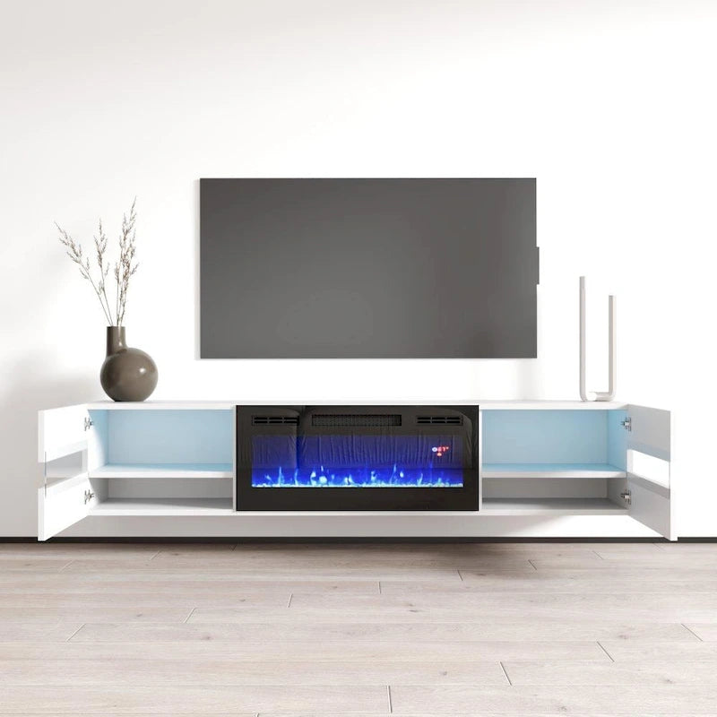 White / Black High Gloss 72" TV Stand with Electric Fireplace Insert