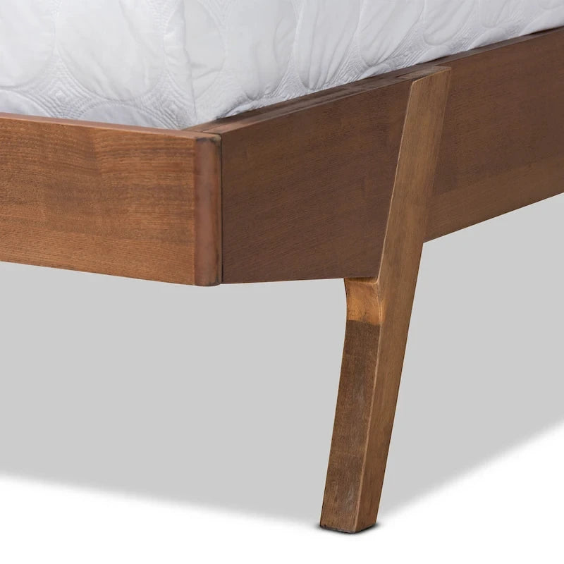 Senna Mid-Century Modern Fabric Upholstered Wood Platform Bed in Beige