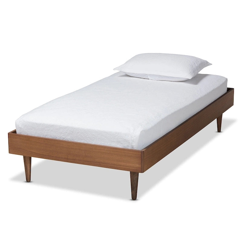 Ash Walnut Twin Platform Bed Frame, Mid-Century Style, 1-Person