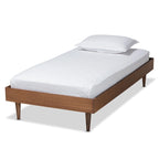 Ash Walnut Twin Platform Bed Frame, Mid-Century Style, 1-Person