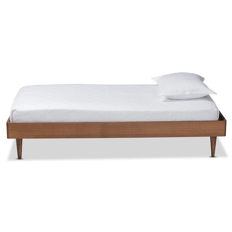 Ash Walnut Twin Platform Bed Frame, Mid-Century Style, 1-Person