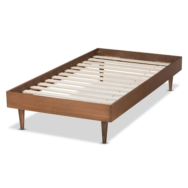 Ash Walnut Twin Platform Bed Frame, Mid-Century Style, 1-Person