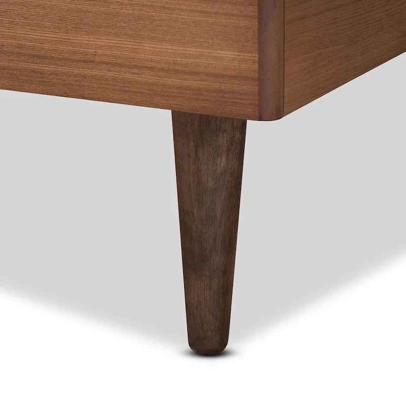 Ash Walnut Twin Platform Bed Frame, Mid-Century Style, 1-Person
