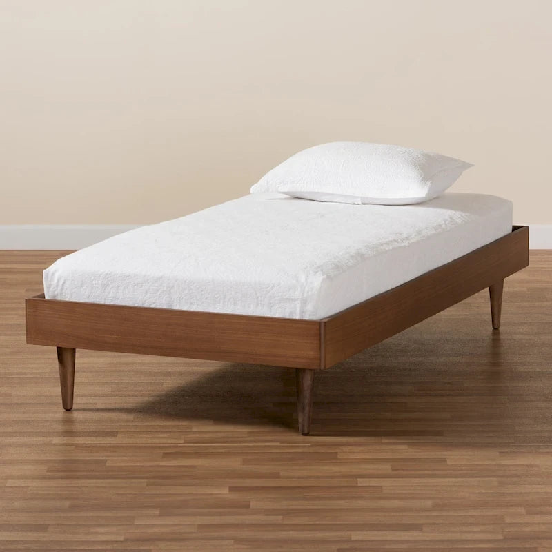 Ash Walnut Twin Platform Bed Frame, Mid-Century Style, 1-Person