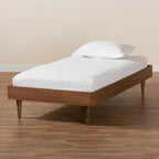 Ash Walnut Twin Platform Bed Frame, Mid-Century Style, 1-Person