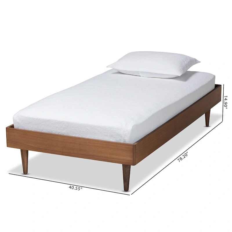 Ash Walnut Twin Platform Bed Frame, Mid-Century Style, 1-Person