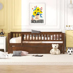 Twin Size Wood Daybed with Trundle and Fence Guardrails