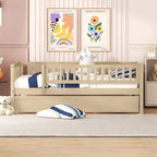 Twin Size Wood Daybed with Trundle and Fence Guardrails