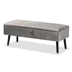 Velvet Button-Tufted Storage Bench, Grey/Green/Navy/Black & Dark Brown, Seats 1