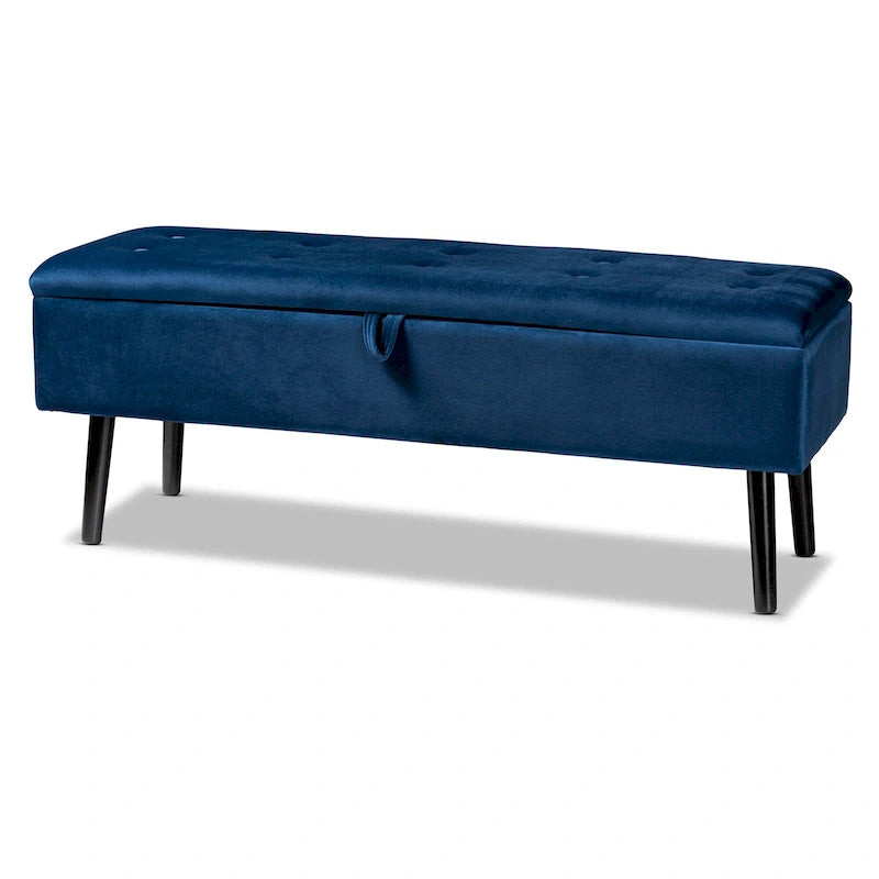 Velvet Button-Tufted Storage Bench, Grey/Green/Navy/Black & Dark Brown, Seats 1