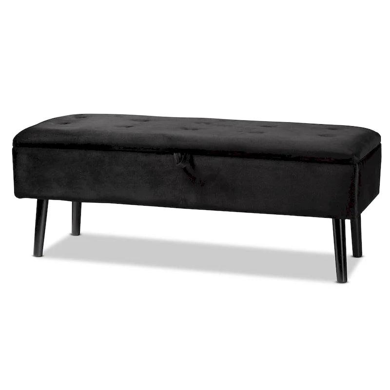 Velvet Button-Tufted Storage Bench, Grey/Green/Navy/Black & Dark Brown, Seats 1