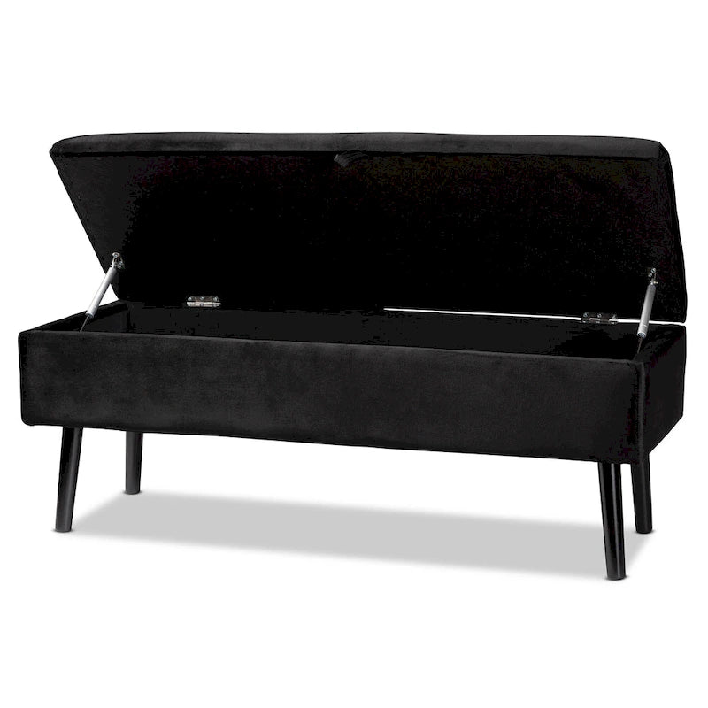 Velvet Button-Tufted Storage Bench, Grey/Green/Navy/Black & Dark Brown, Seats 1