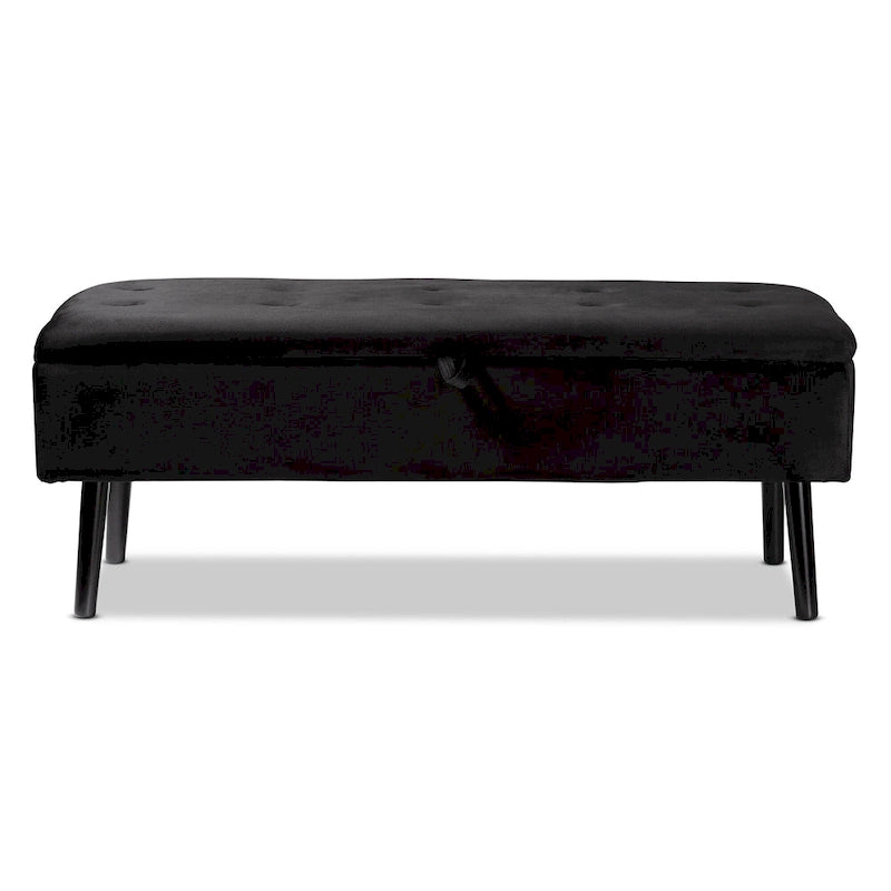 Velvet Button-Tufted Storage Bench, Grey/Green/Navy/Black & Dark Brown, Seats 1