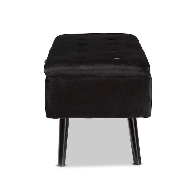 Velvet Button-Tufted Storage Bench, Grey/Green/Navy/Black & Dark Brown, Seats 1