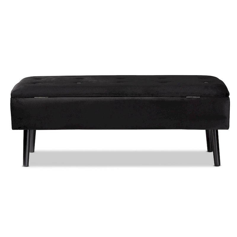 Velvet Button-Tufted Storage Bench, Grey/Green/Navy/Black & Dark Brown, Seats 1