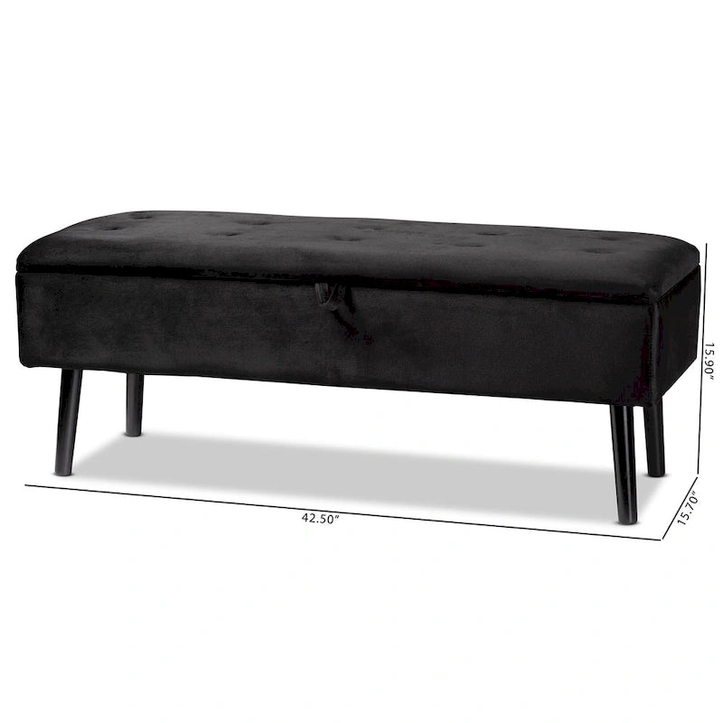 Velvet Button-Tufted Storage Bench, Grey/Green/Navy/Black & Dark Brown, Seats 1