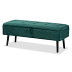 Velvet Button-Tufted Storage Bench, Grey/Green/Navy/Black & Dark Brown, Seats 1