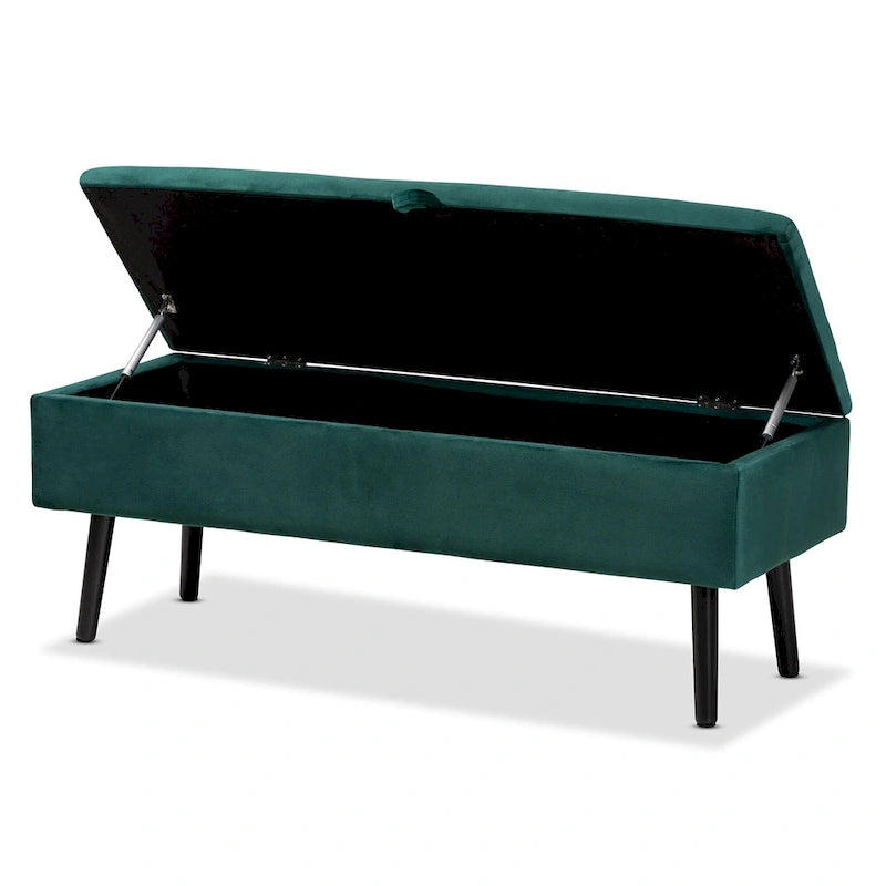 Velvet Button-Tufted Storage Bench, Grey/Green/Navy/Black & Dark Brown, Seats 1