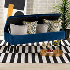 Velvet Button-Tufted Storage Bench, Grey/Green/Navy/Black & Dark Brown, Seats 1
