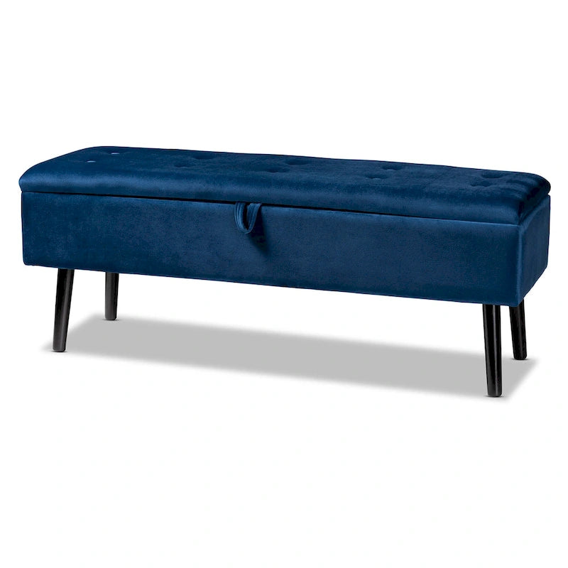 Velvet Button-Tufted Storage Bench, Grey/Green/Navy/Black & Dark Brown, Seats 1