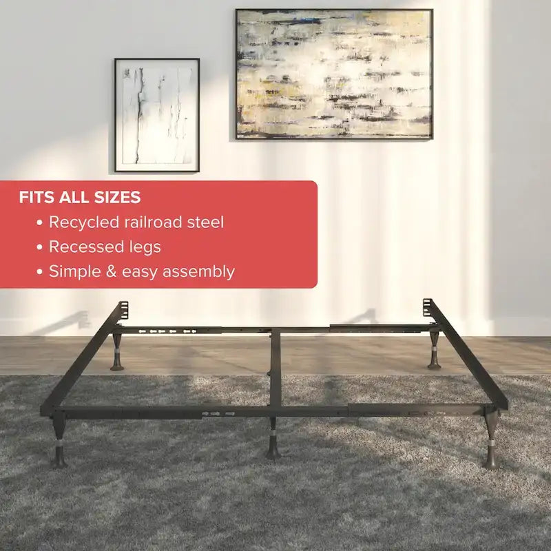 Black Steel Bed Frame, Keyhole Style, Twin/Full, 1-2 Person