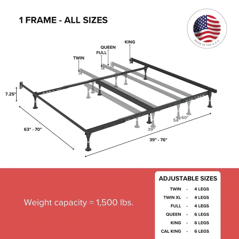 Black Steel Bed Frame, Keyhole Style, Twin/Full, 1-2 Person